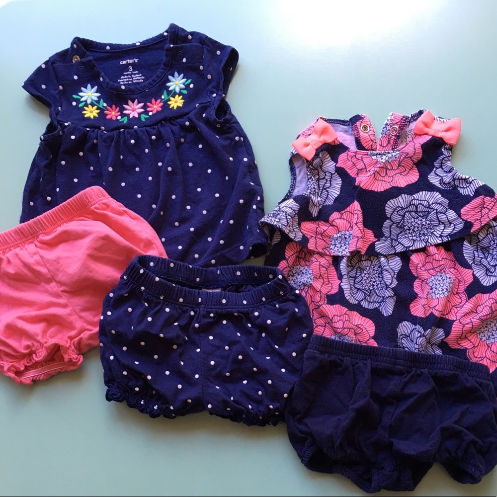 Carter’ Baby shirts and shorts 3mos